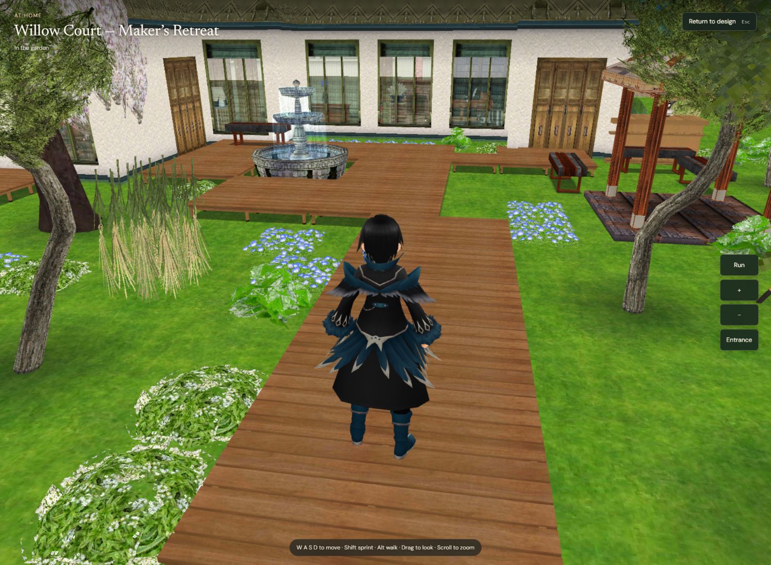 The completed approach through the garden to the water court.