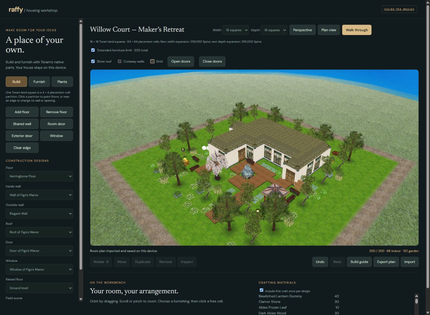 The completed centered house and garden in the workshop.